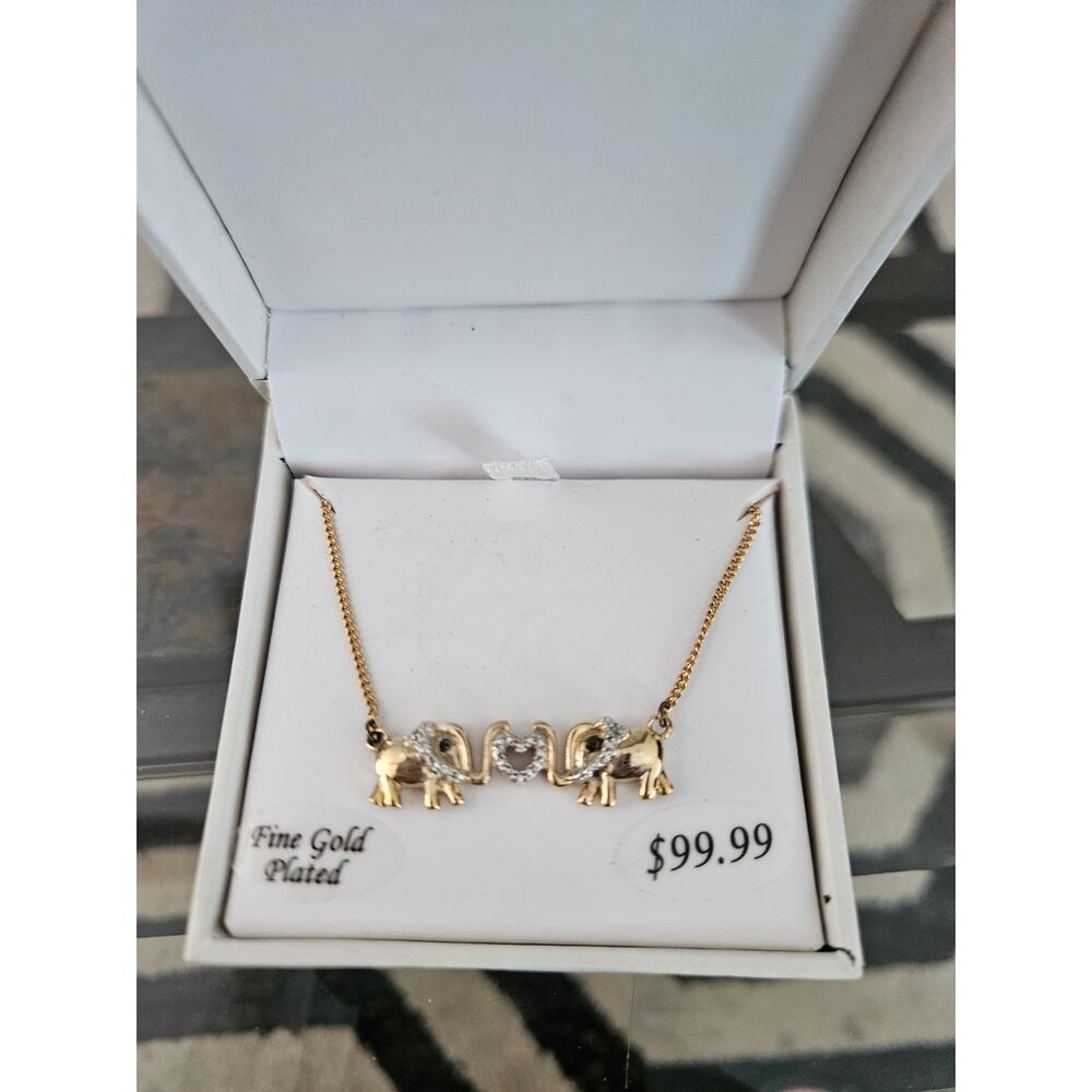 Women's 18"  1/10 CTTW Diamond Elephant Heart Necklace Gold Over Sterling